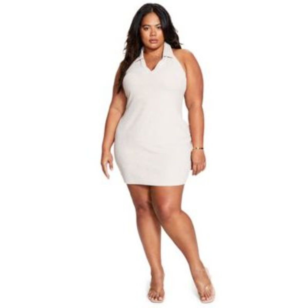 MSRP $50 Bar III Trendy Plus Size Terry Halter Mini Dress Beige Size 1X
